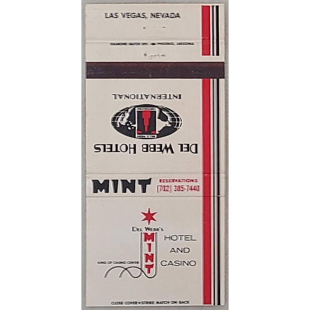Vintage Matchbook Cover Del Webb's Mint Hotel & Casino Las Vegas Nevada NV